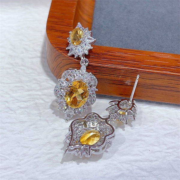 ZECAA Silver Earrings With Natural Citrine Stone