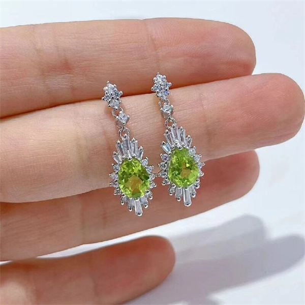 ZECAA Silver Drop Earrings With Natural Peridot Stone 