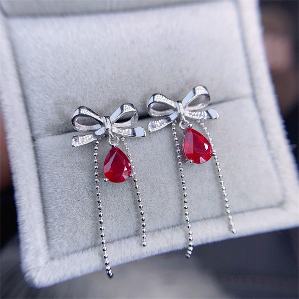 ZECAA Silver Stud Earrings With Natural Ruby Stone 