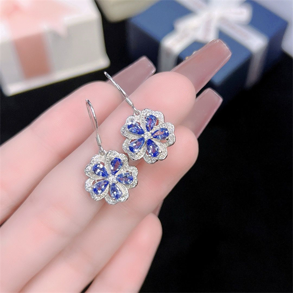 ZECAA Silver Stud Earrings With Natural Tanzanite Stone 