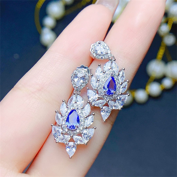 ZECAA Silver Drop Earrings With Natural Tanzanite Stone 