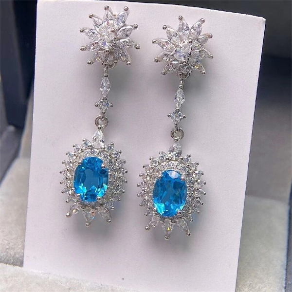 ZECAA Silver Drop Earrings With Natural Sky Blue Topaz Stone 