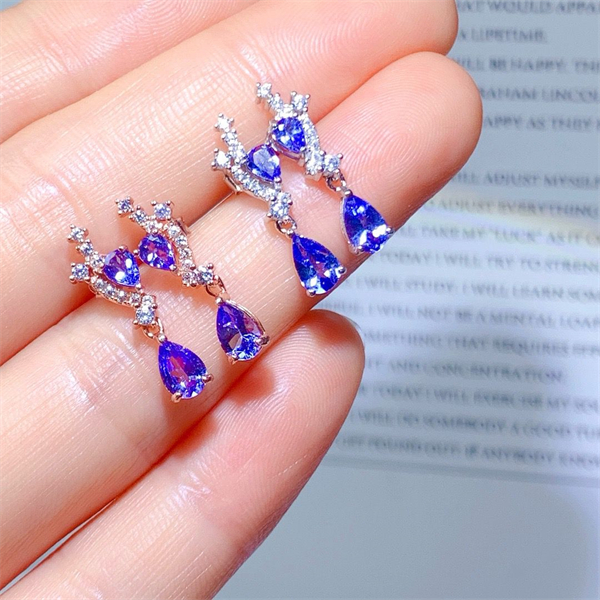 ZECAA Silver Drop Earrings With Natural Tanzanite Stone 