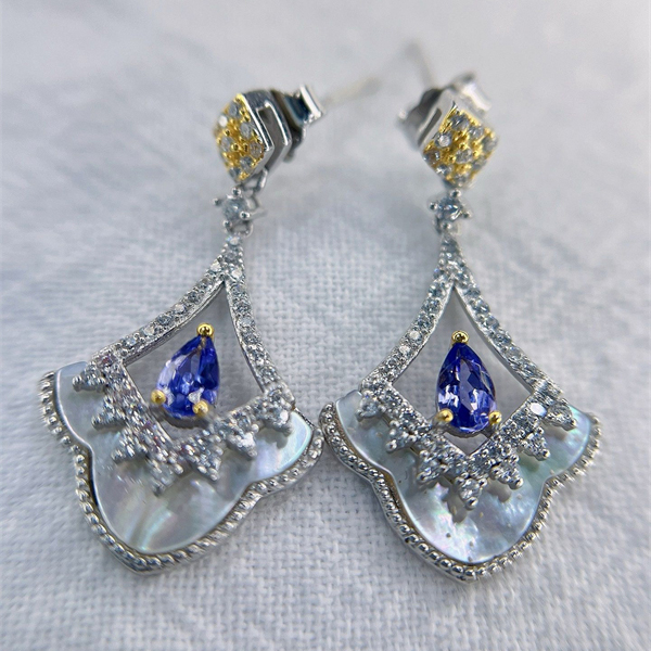 ZECAA Silver Drop Earrings With Natural Tanzanite Stone 