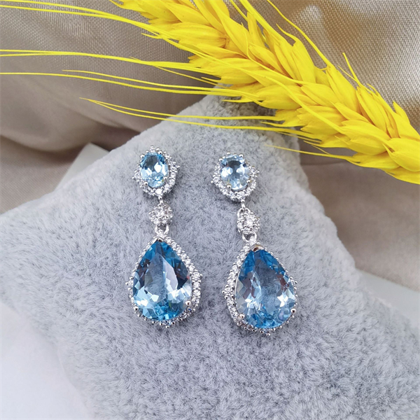 ZECAA Silver Drop Earrings With Natural Sky Blue Topaz Stone 