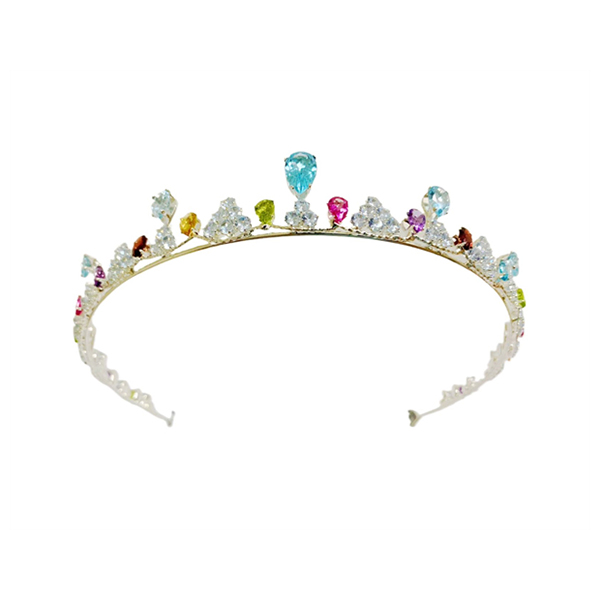 ZECAA Lady Tiara Crown With Natural Topaz Citrine Garnet Peridot Amethyst Stone 