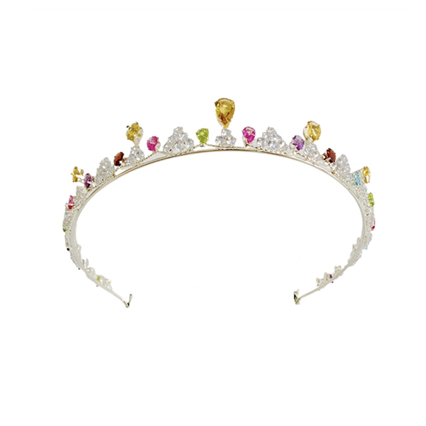 ZECAA Lady Tiara Crown With Natural Citrine Topaz Peridot Amethyst Garnet Stone 