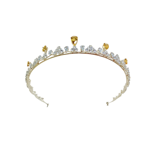 ZECAA Lady Tiara Crown With Natural Citrine Stone 