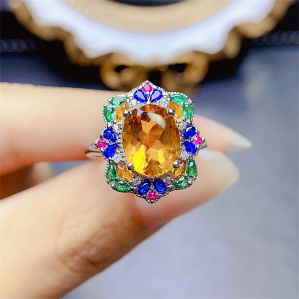 ZECAA Silver Ring With Natural Citrine Stone