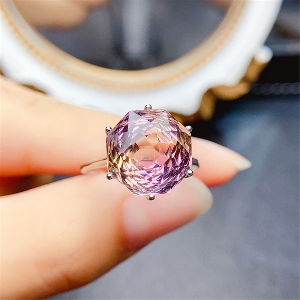 ZECAA Silver Ring With Natural Ametrine Stone