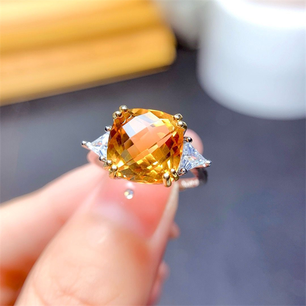 ZECAA Silver Ring With Natural Citrine Stone