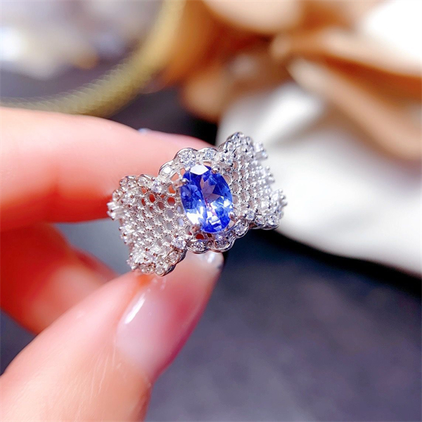 ZECAA Silver Ring With Natural Tanzanite Stone