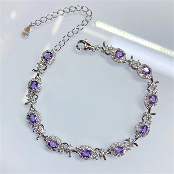 ZECAA Silver Bracelet With Natural Amethyst Stone