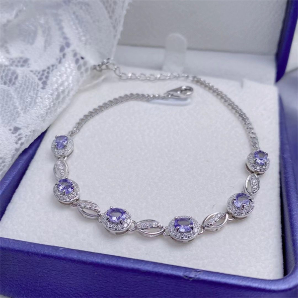 ZECAA Silver Bracelet With Natural Tanzanite Stone