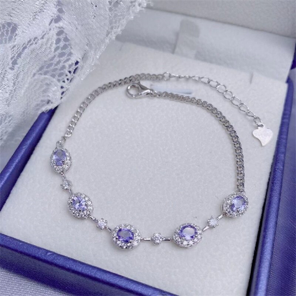 ZECAA Silver Bracelet With Natural Tanzanite Stone