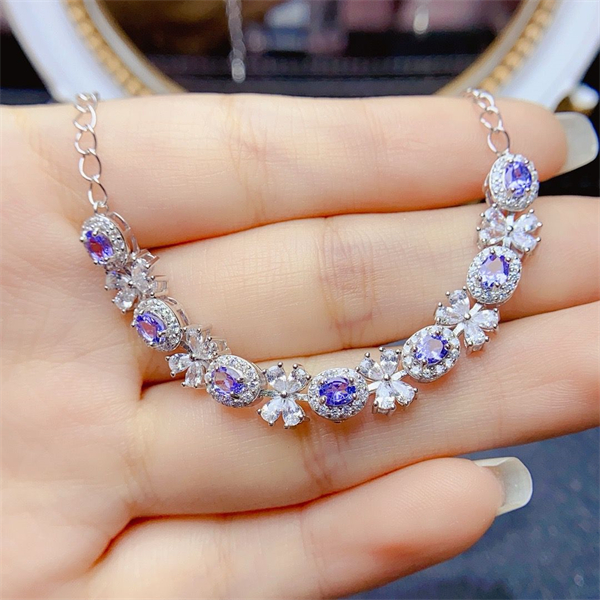 ZECAA Silver Bracelet With Natural Tanzanite Stone