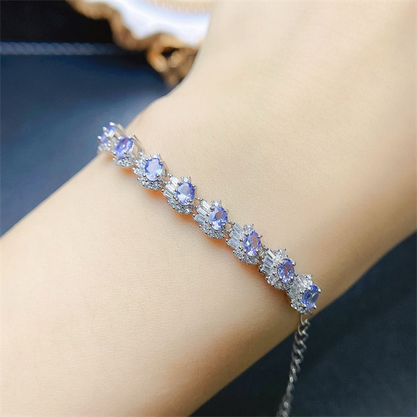 ZECAA Silver Bracelet With Natural Tanzanite Stone