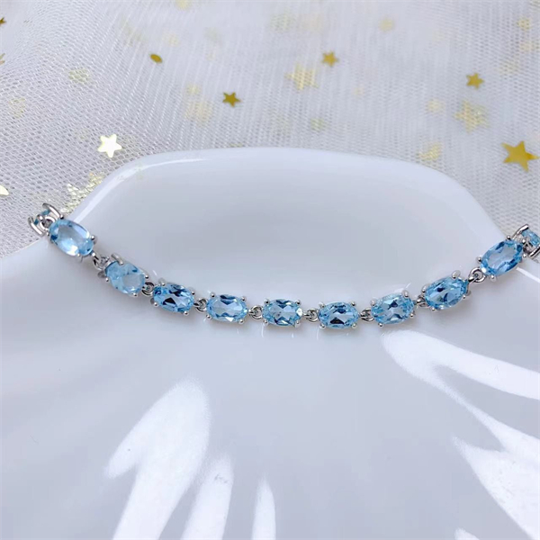 ZECAA Silver Bracelet With Natural Sky Blue Topaz Stone