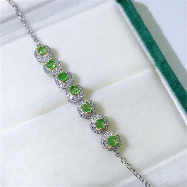 ZECAA Silver Bracelet With Natural Tsavorite Stone