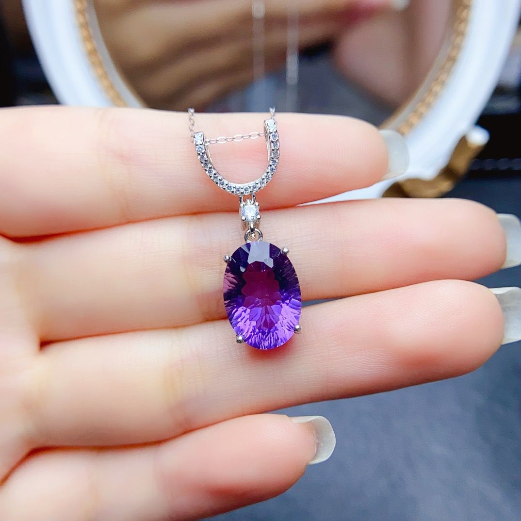 ZECAA Silver Pendant With Natural Amethyst Stone