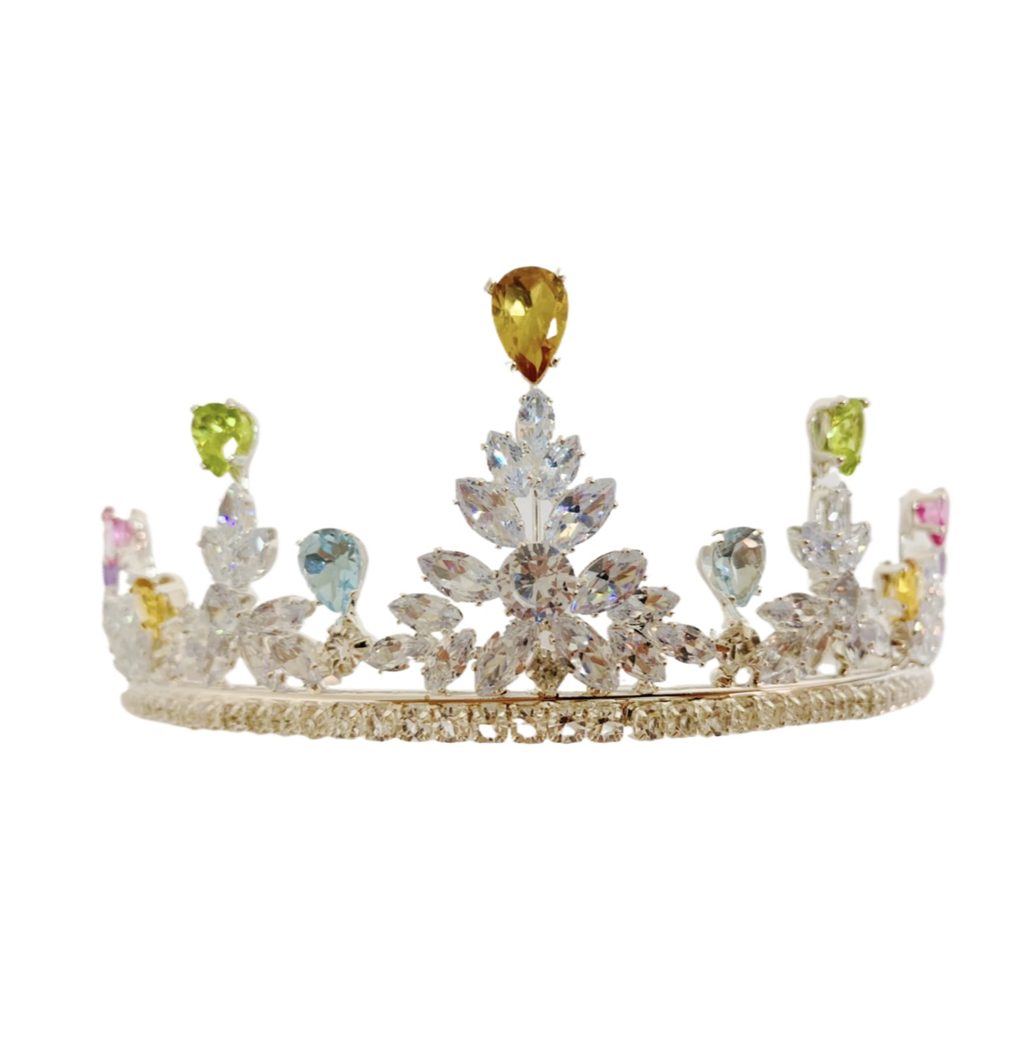 ZECAA Lady Tiara Crown With Natural Citrine Peridot Topaz Amethyst Stone 